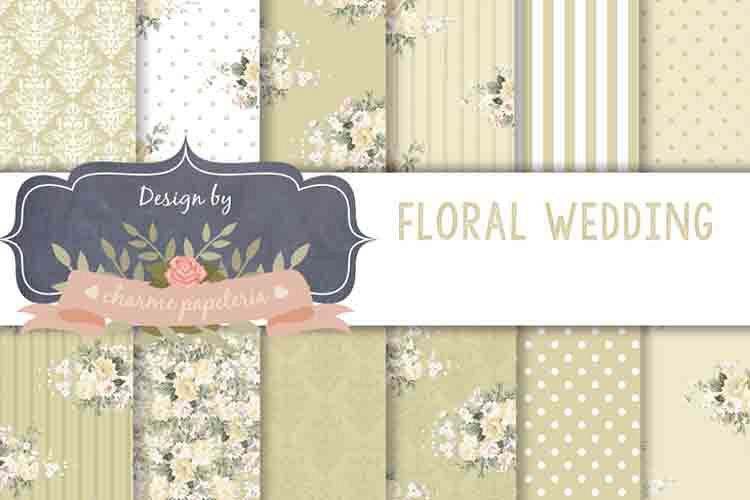 Beige floral Digital Paper Wedding neutral floral bouquet example image 1