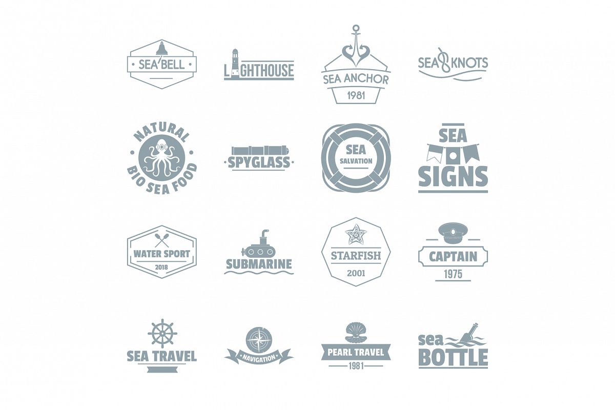 Nautical sea logo icons set, simple style example image 1