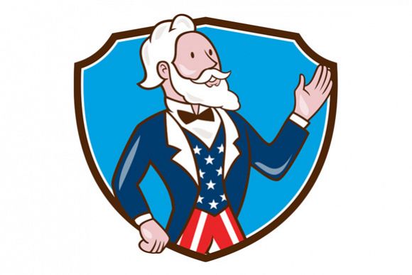 Uncle Sam Waving Hand Crest Cartoon example image 1
