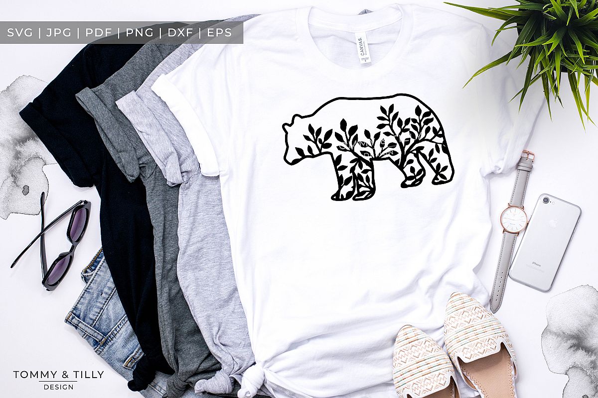 Foliage Bear x 3 - Papercut Template SVG EPS DXF PNG PDF example image 1