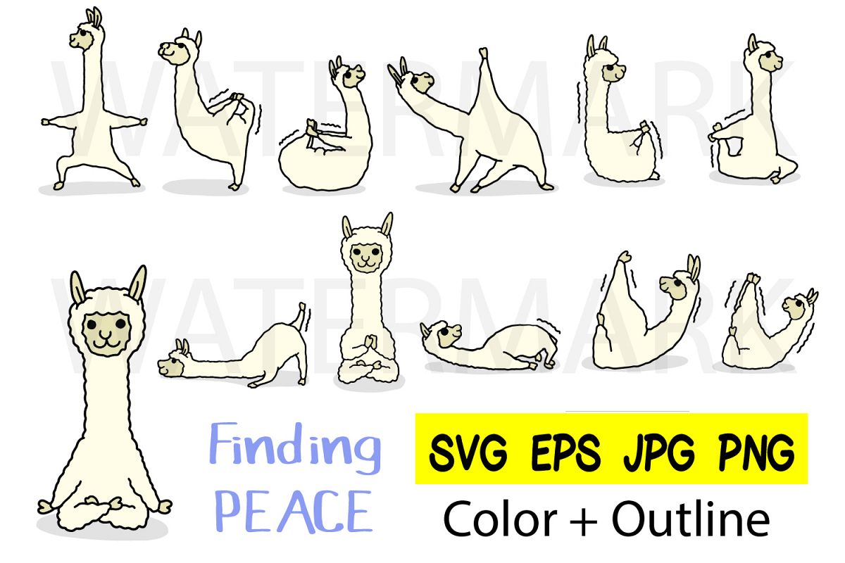 Llama Yoga 10 designs - Outline and Colored SVG-EPS-JPG-PNG example image 1
