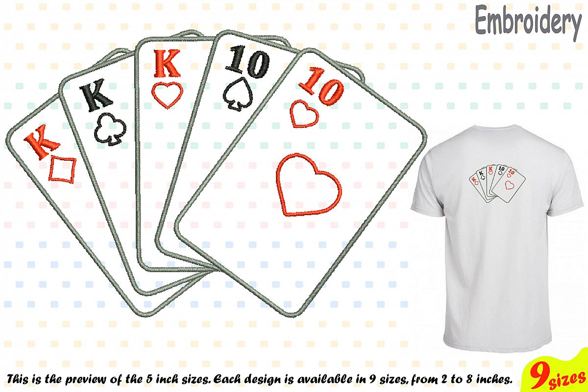 Poker Full House Designs for Embroidery Machine Instant Download Commercial Use digital file 4x4 5x7 hoop symbol sign casino las vegas 200b example image 1