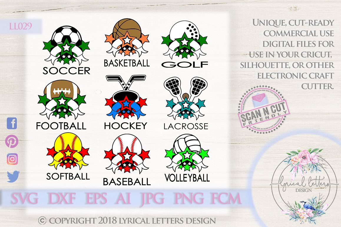 Sports Ball Bundle of 9 SVG DXF Cut Files LL029 example image 1