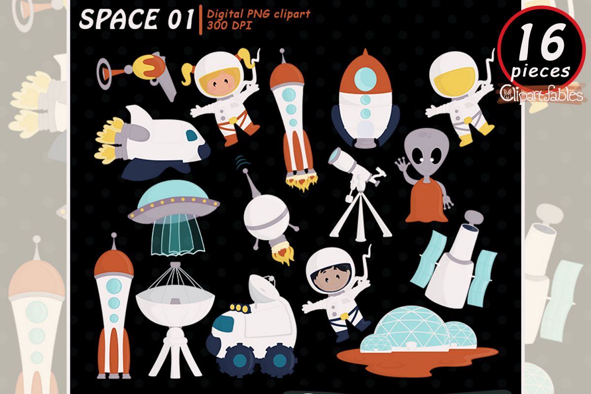 Solar system clipart, Planet clip art, Cute Space design example image 1
