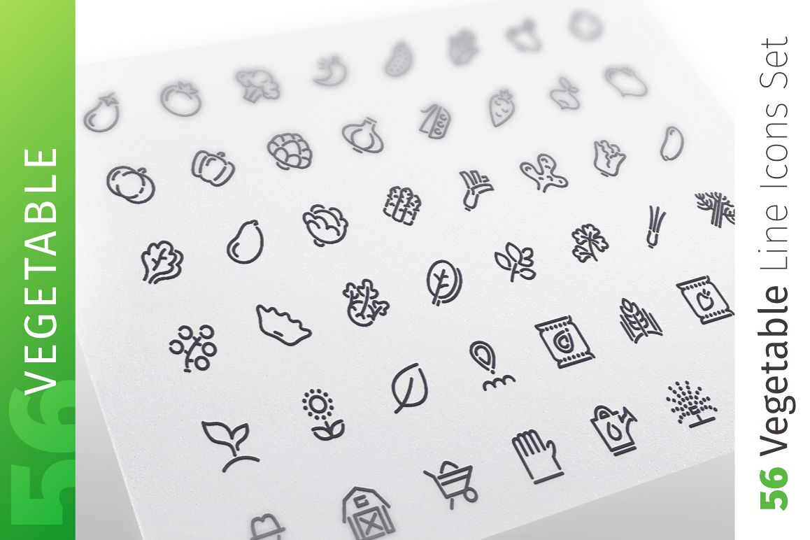 Vegetable Line Icons Set example image 1