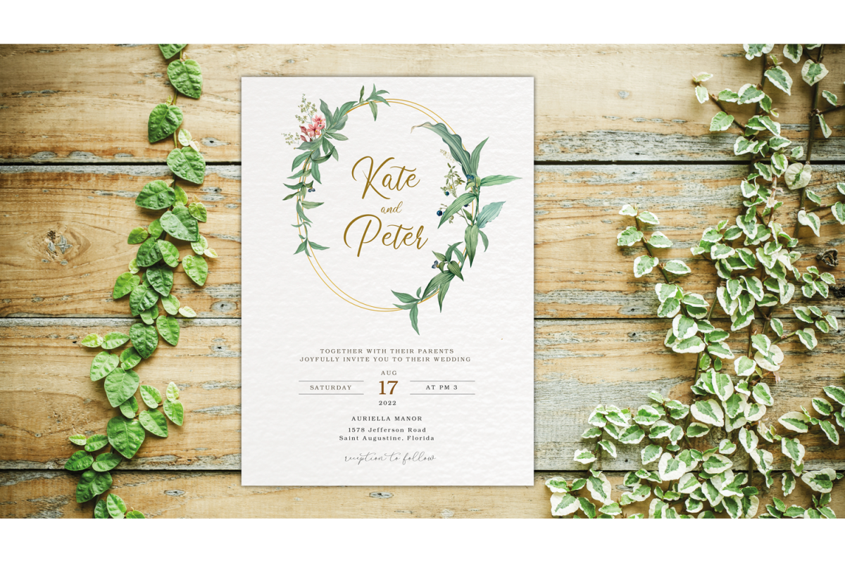 Greenery Wedding Invitation Template Set, Botanical example image 1