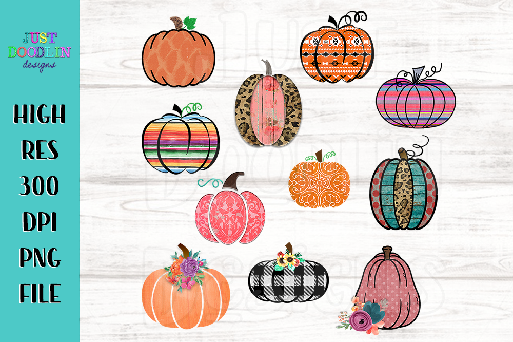 Set of 11 decorative pumpkins PNG files example image 1