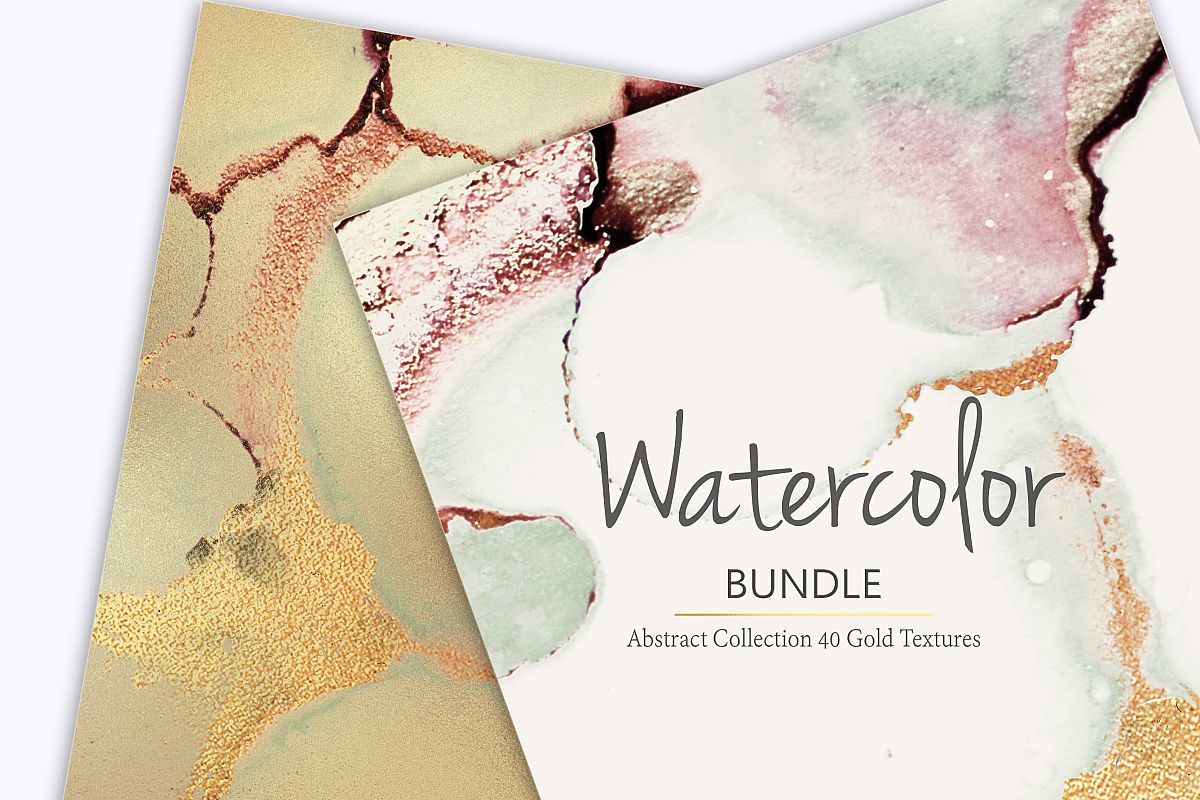 Gold Ink Watercolor and Foil Textures BUNDLE example image 1