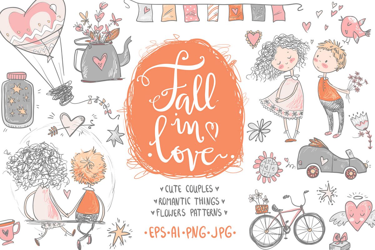 Fall in love, ROMANTIC graphic KIT example image 1