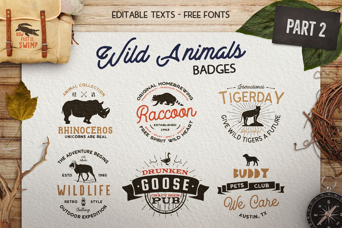12 Wild Animals Badges Part 2 example image 1