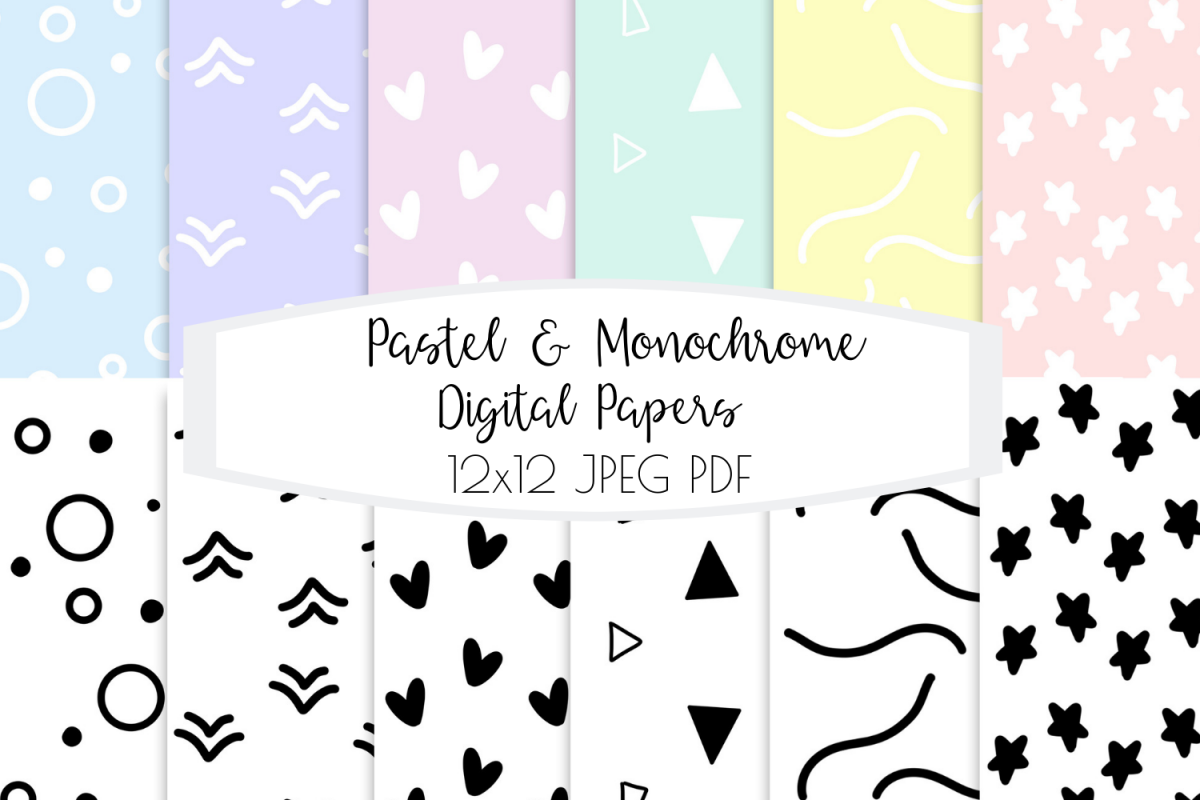 Pastel and Monochrome - Digital Papers for Scrapbooking / Pl example image 1