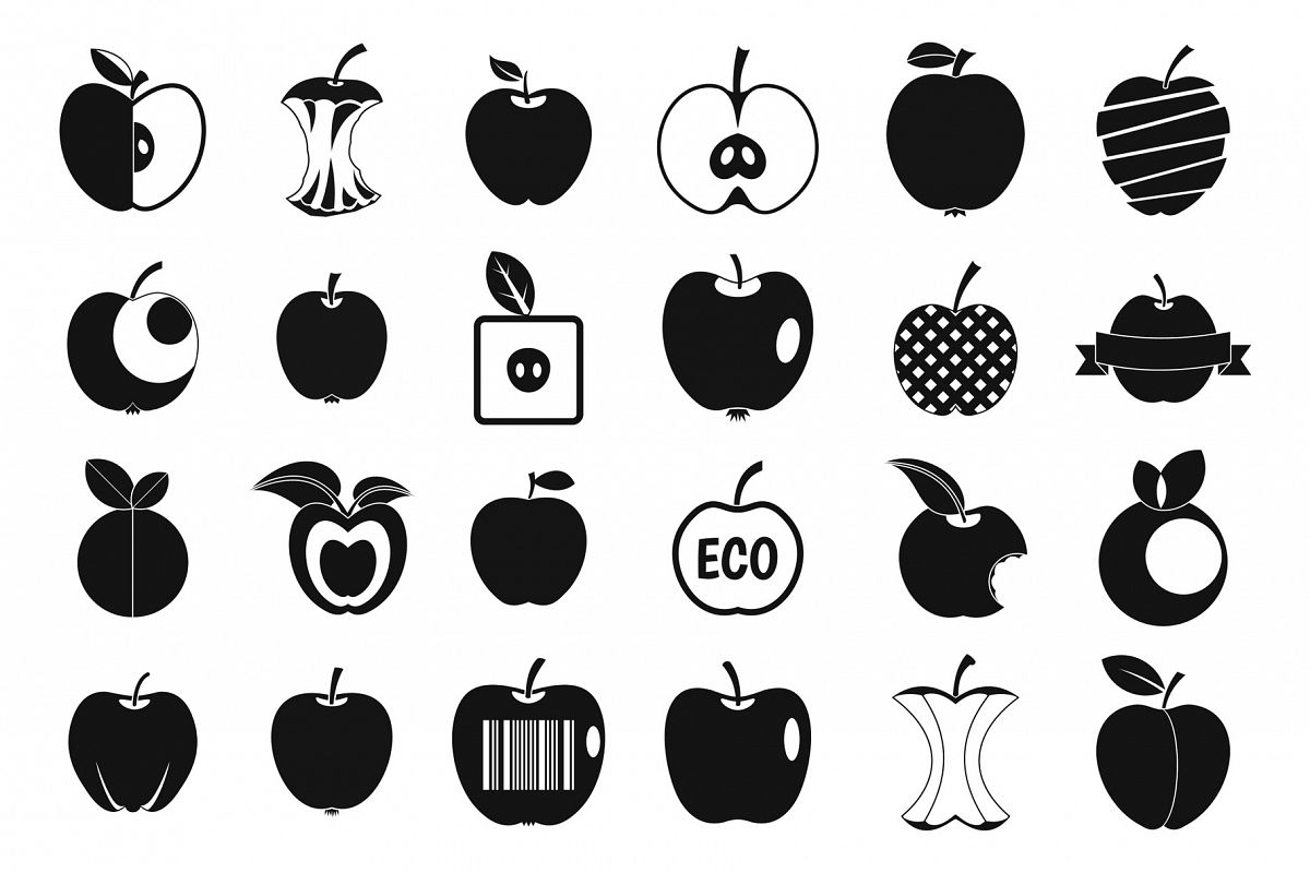 Different apple icon set, simple style example image 1