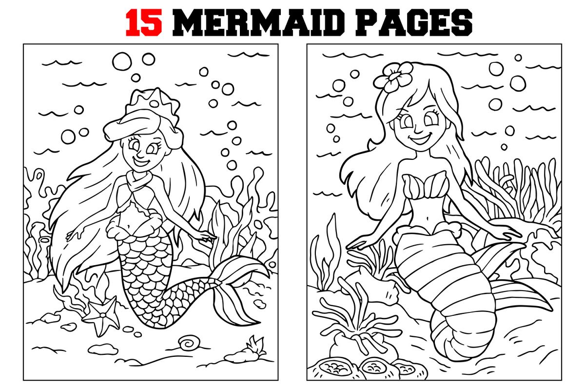 Coloring Pages For Kids - 15 Mermaid Coloring Pages example image 1