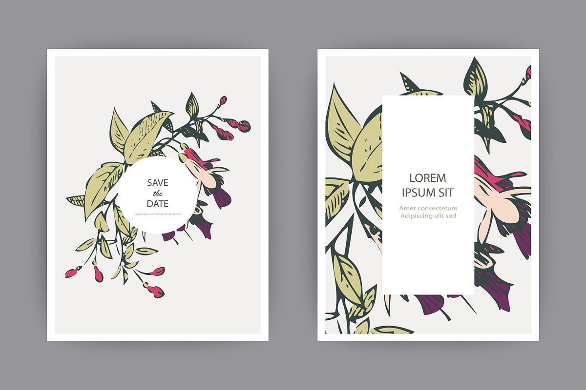 Fuchsia flowers wedding invitation card template design example image 1