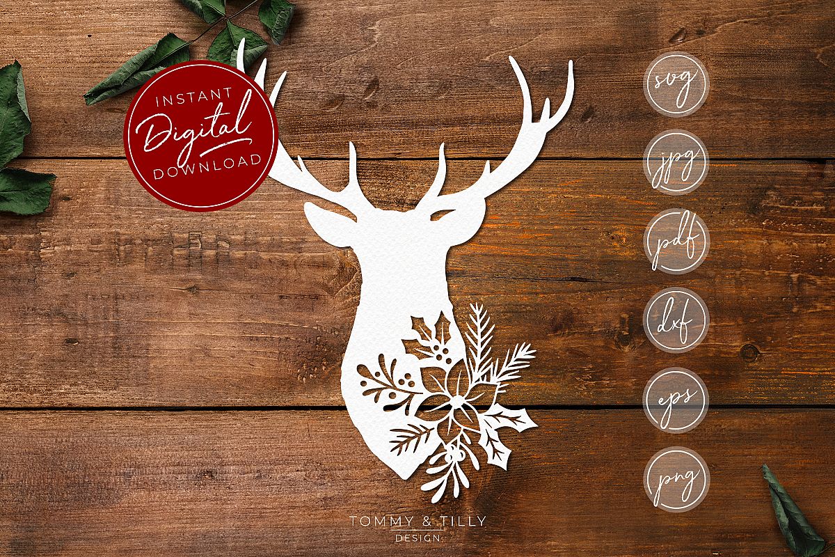 Stag Head No.1 - SVG EPS DXF PNG PDF JPG Cut File example image 1