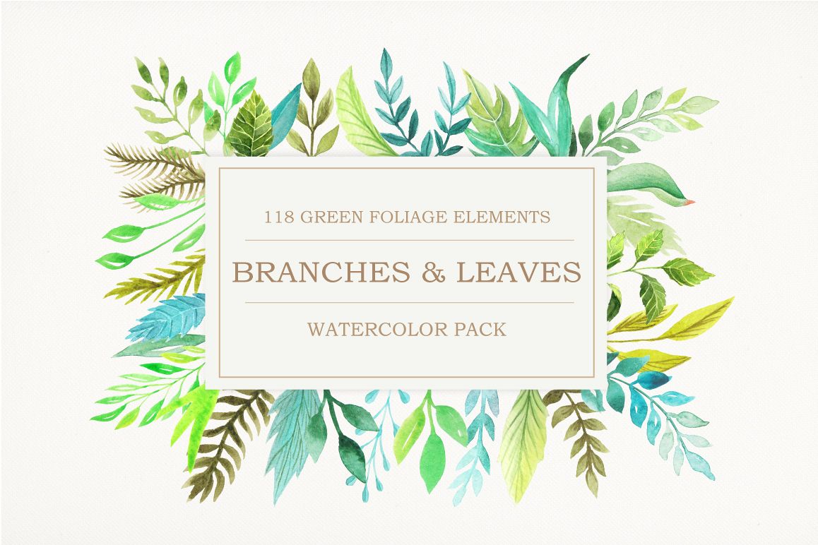 Watercolor Green Elements Pack example image 1