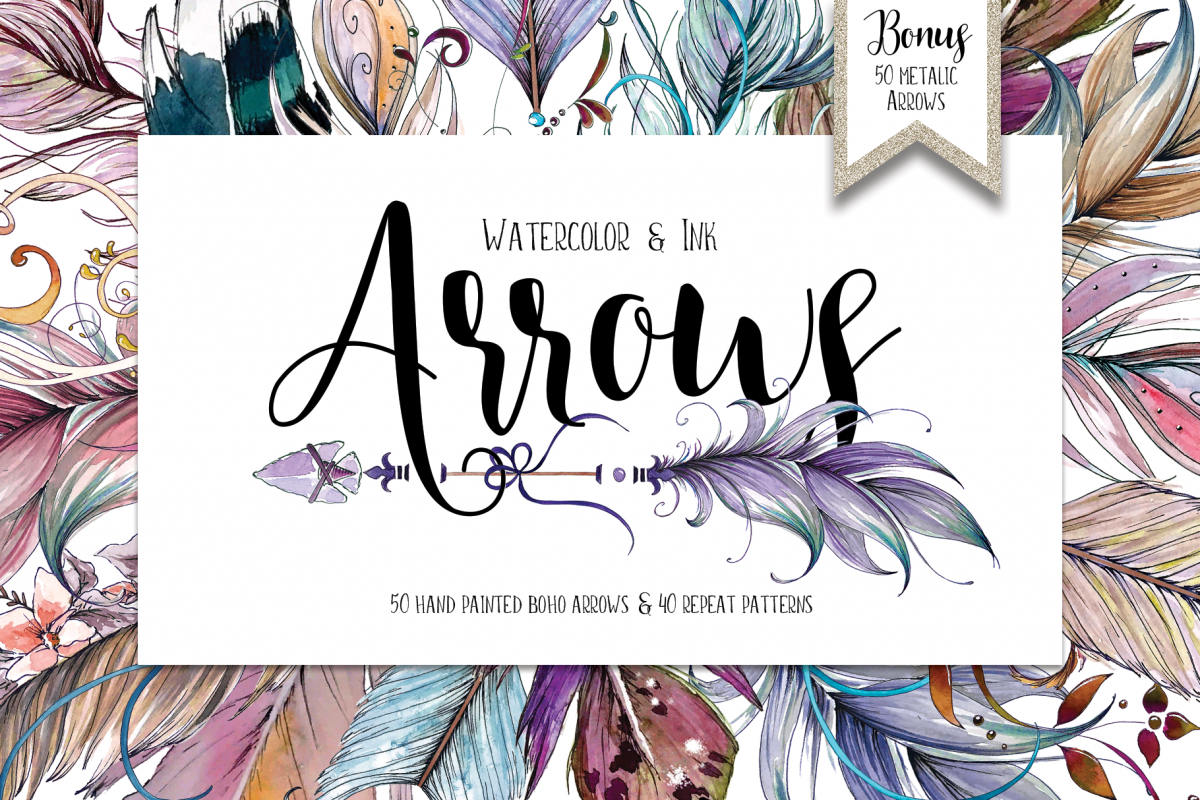 Watercolor & Ink Boho Arrows ClipArt example image 1