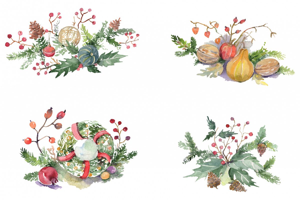 Christmas bouquet warmth of the soul Watercolor png example image 1
