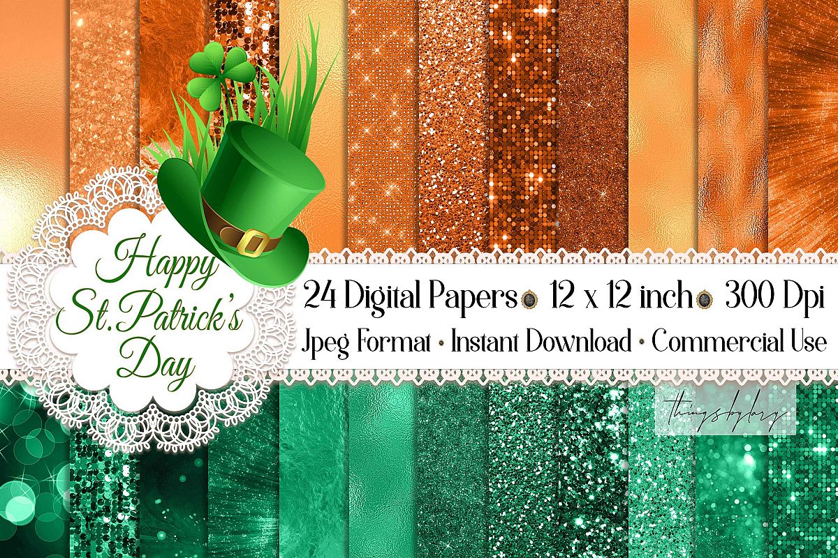 24 Luxury Saint Patrick's Day Digital Papers Glitter Sequin example image 1