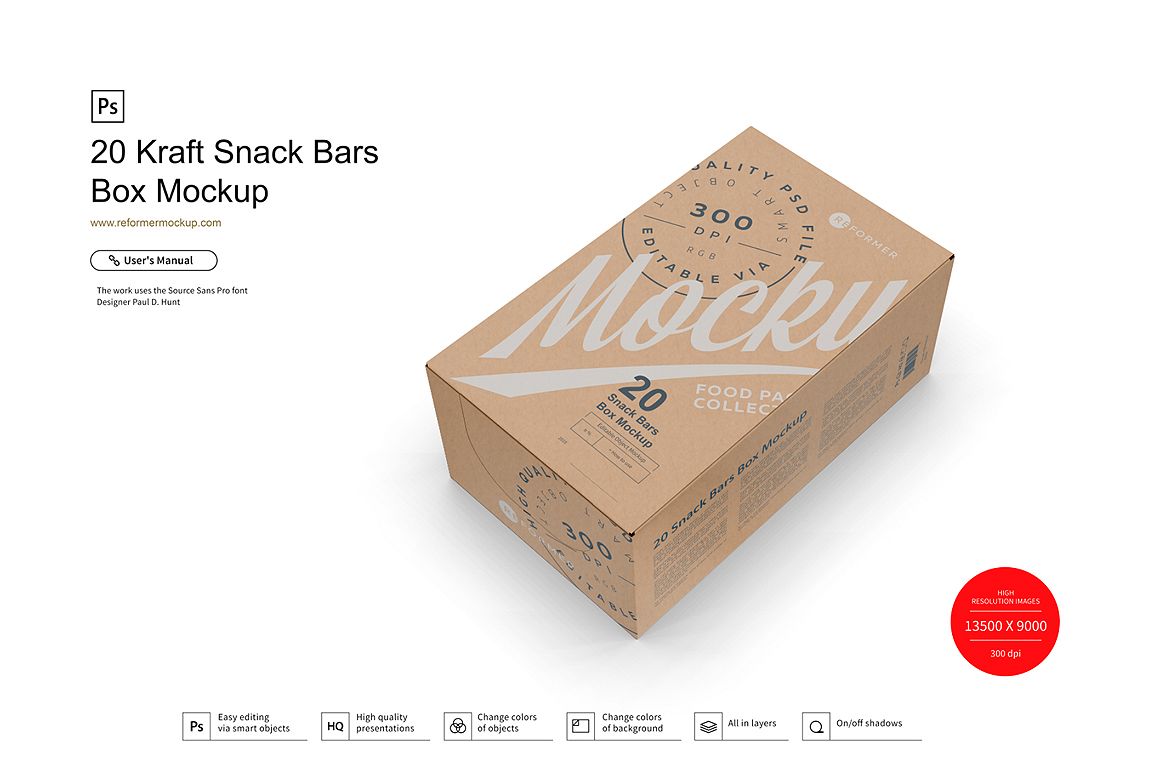 20 Kraft Snack Bars Box Mockup example image 1