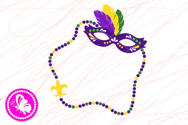 Mardi Gras mask svg Frame Monogram png Beads Fleur de Lis example image 1