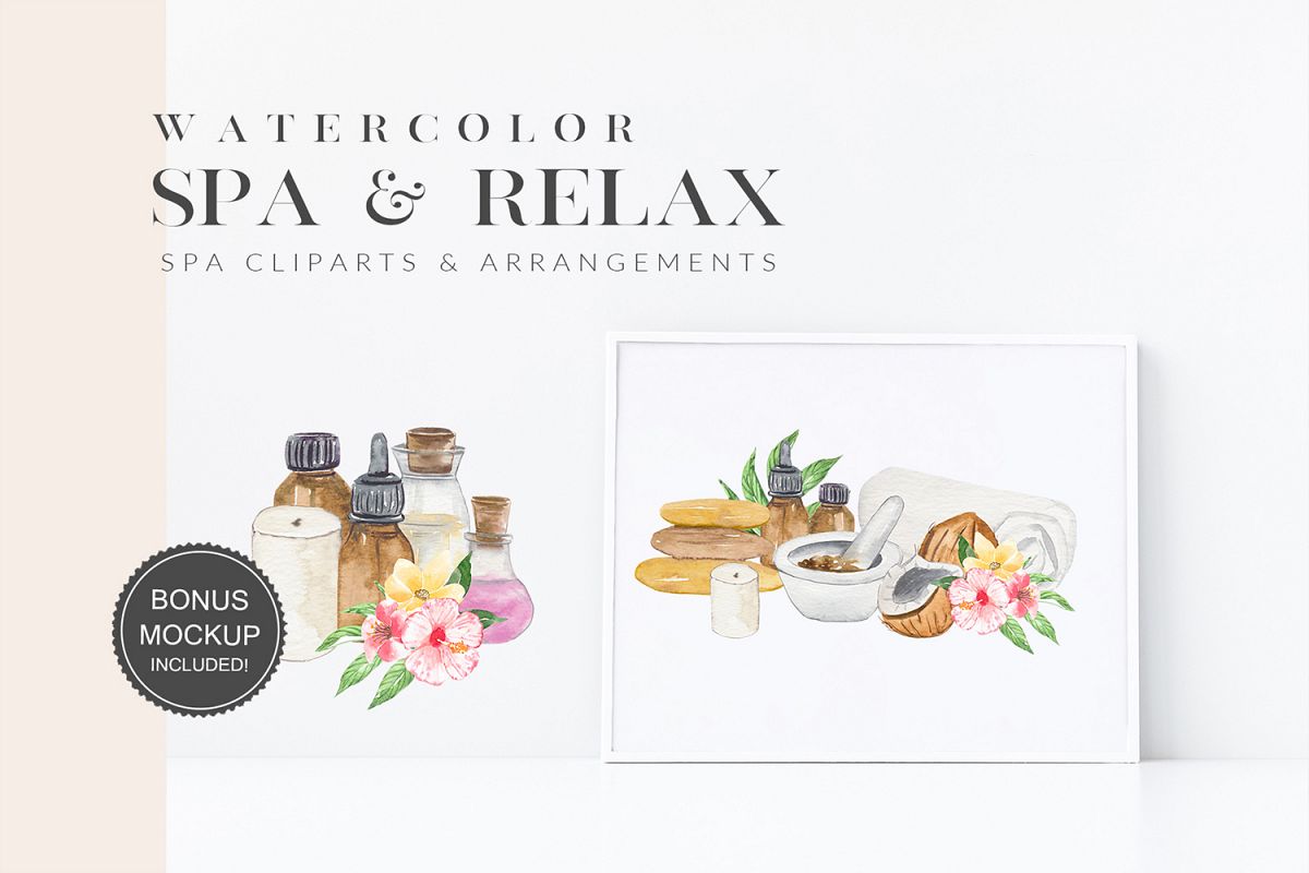 Watercolor Spa Illustrations Clipart Essential Oil, Tropical example image 1