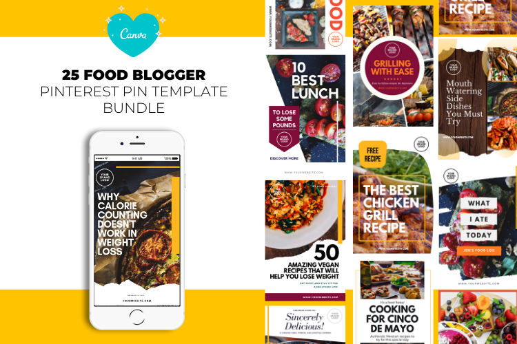 Food Blogger Pinterest Templates For Canva