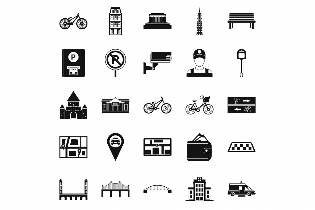 Getting around the city icons set, simple style example image 1