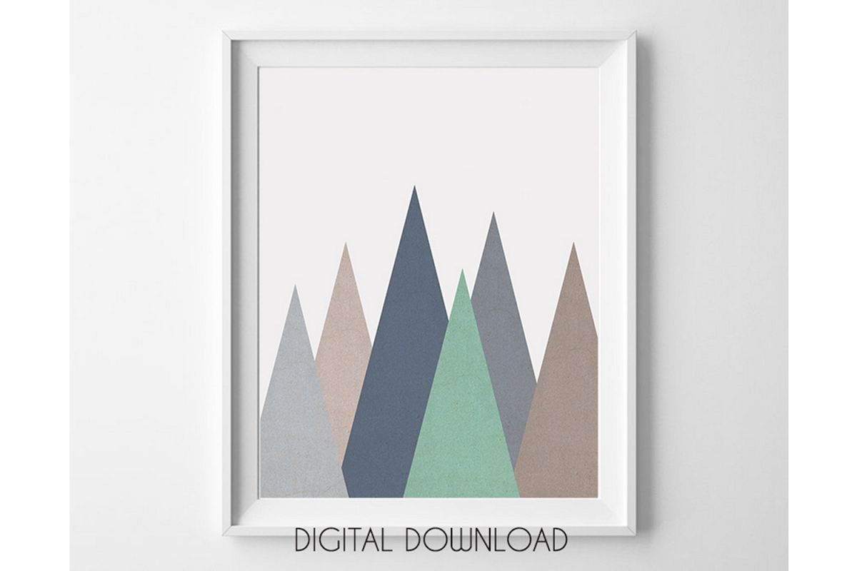 Geometric Mountain Print, Nursery Mountain Wall Art example image 1