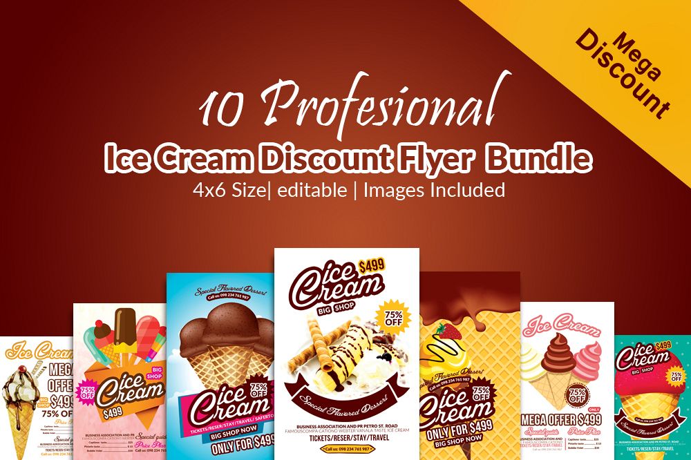 10 Ice Cream Discount Flyer Template Bundle example image 1