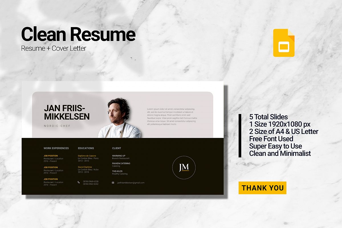 Clean Chef Resume Google Slides example image 1