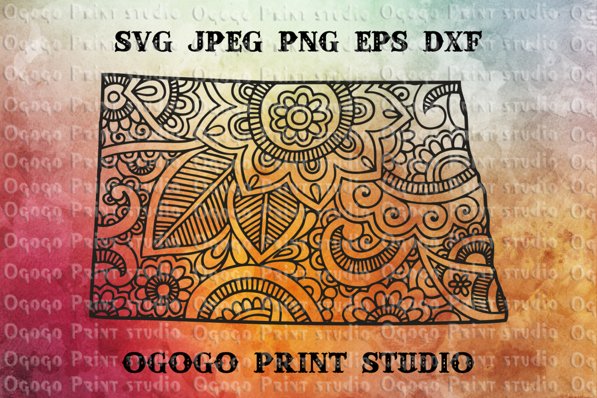 North Dakota SVG, Home svg, Zentangle SVG, State svg,Mandala example image 1