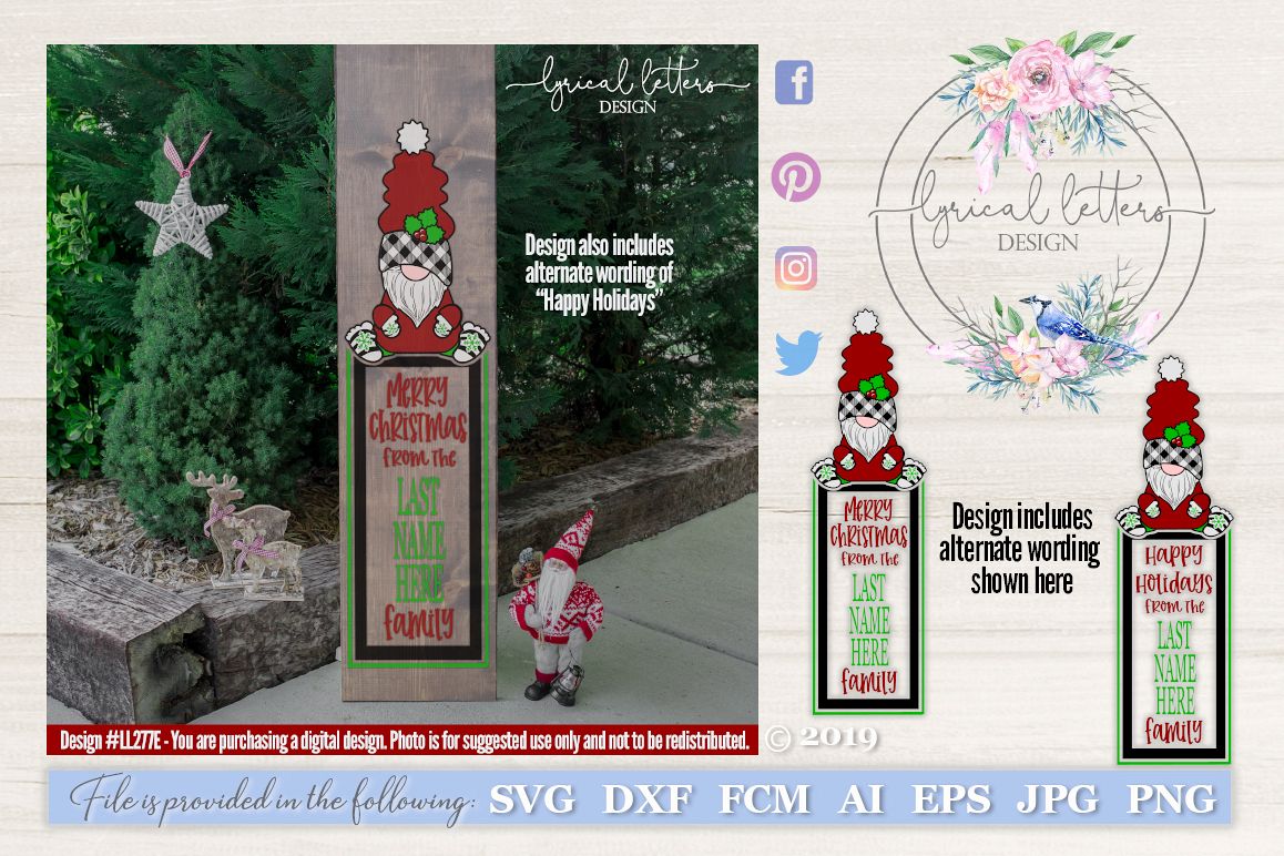 Merry Christmas Gnome Vertical Sign SVG Cut File LL277E example image 1