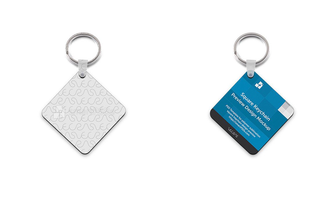 Square Shape Keyring Design Mockup - 2 Views example image 1