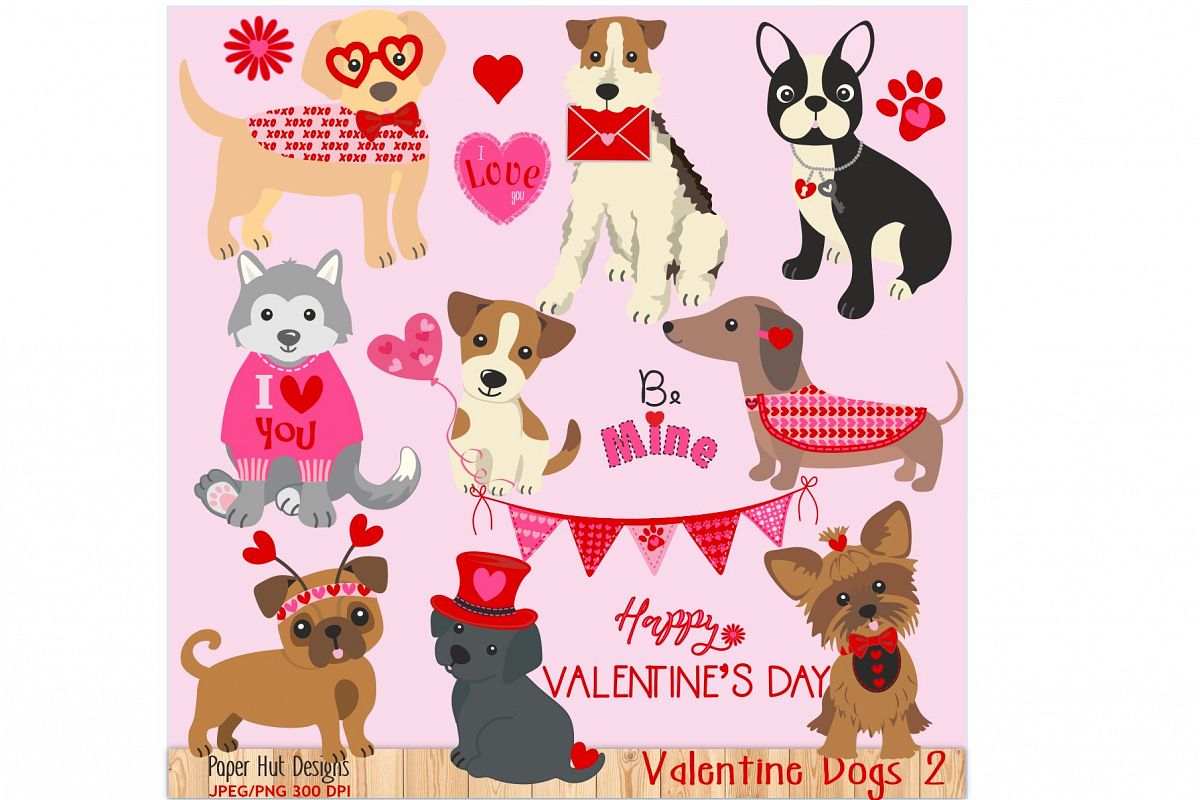 Valentine Dog Clipart (105070) | Characters | Design Bundles