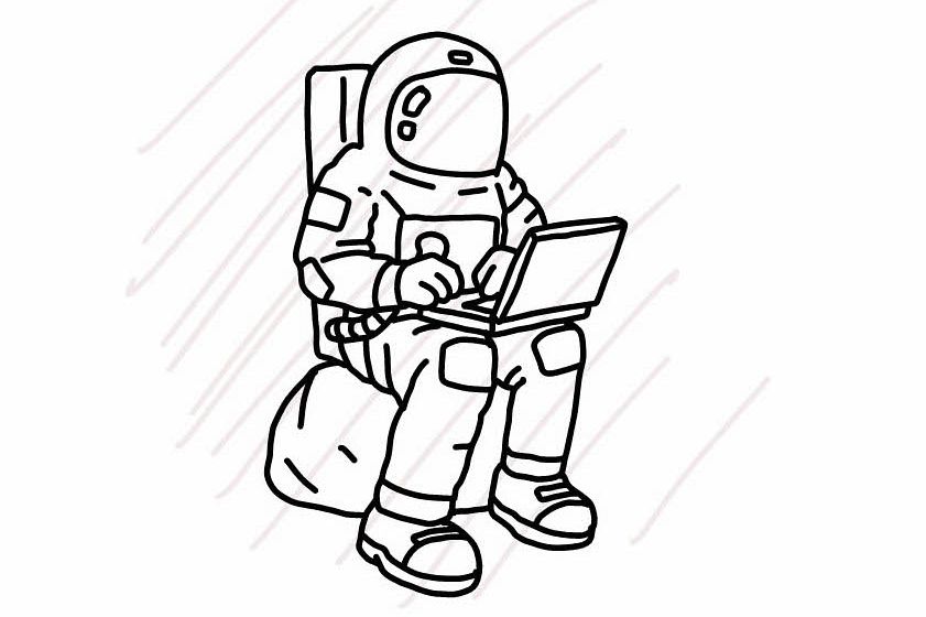 Astronaut sitting using a laptop - SVG/JPG/PNG Hand Drawing example image 1