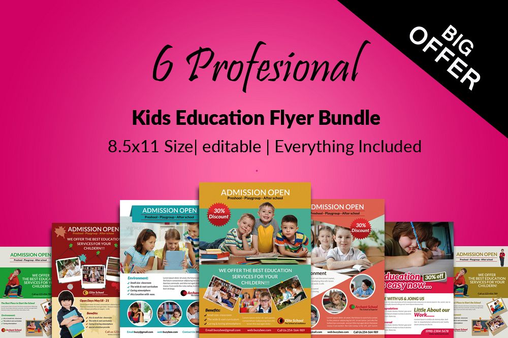 6 Kids School Education Flyers Bundle example image 1