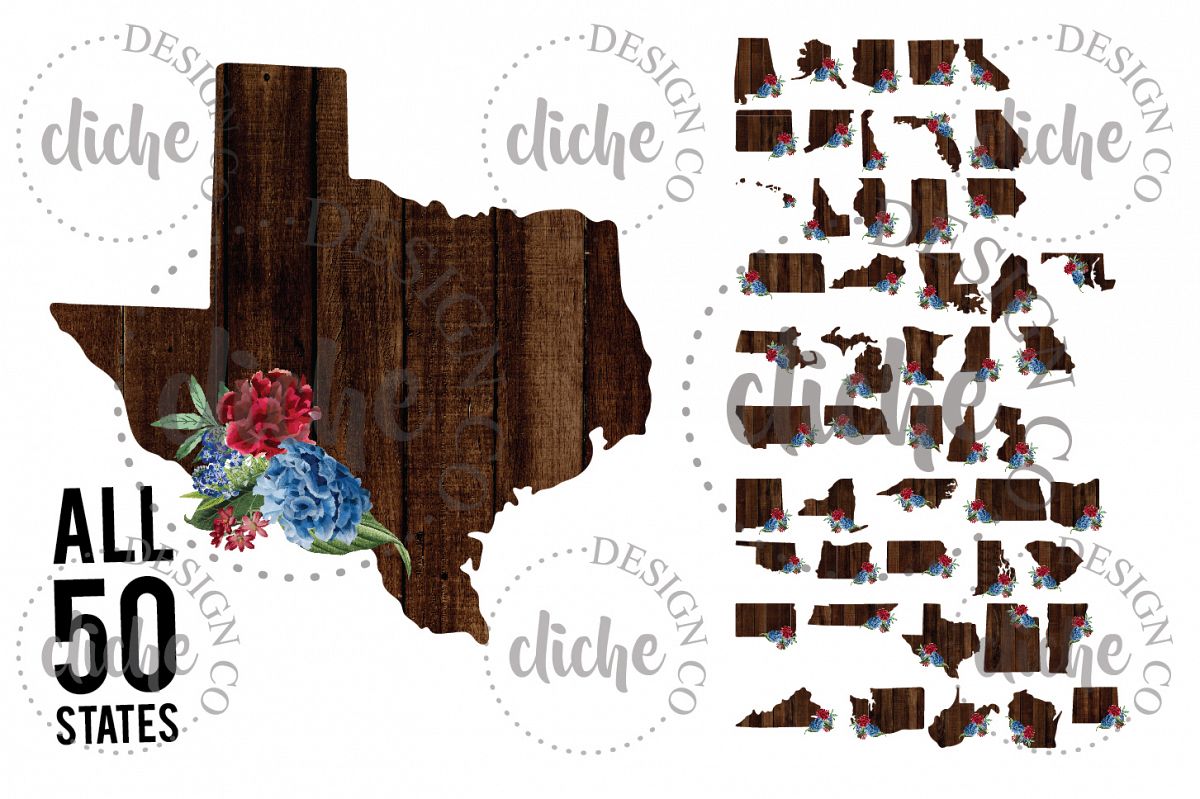 Floral State Sublimation Design Bundle example image 1