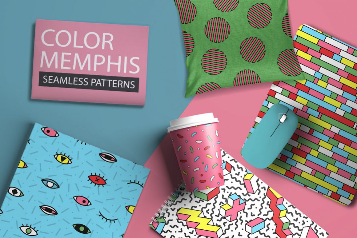 Bright seamless memphis patterns example image 1