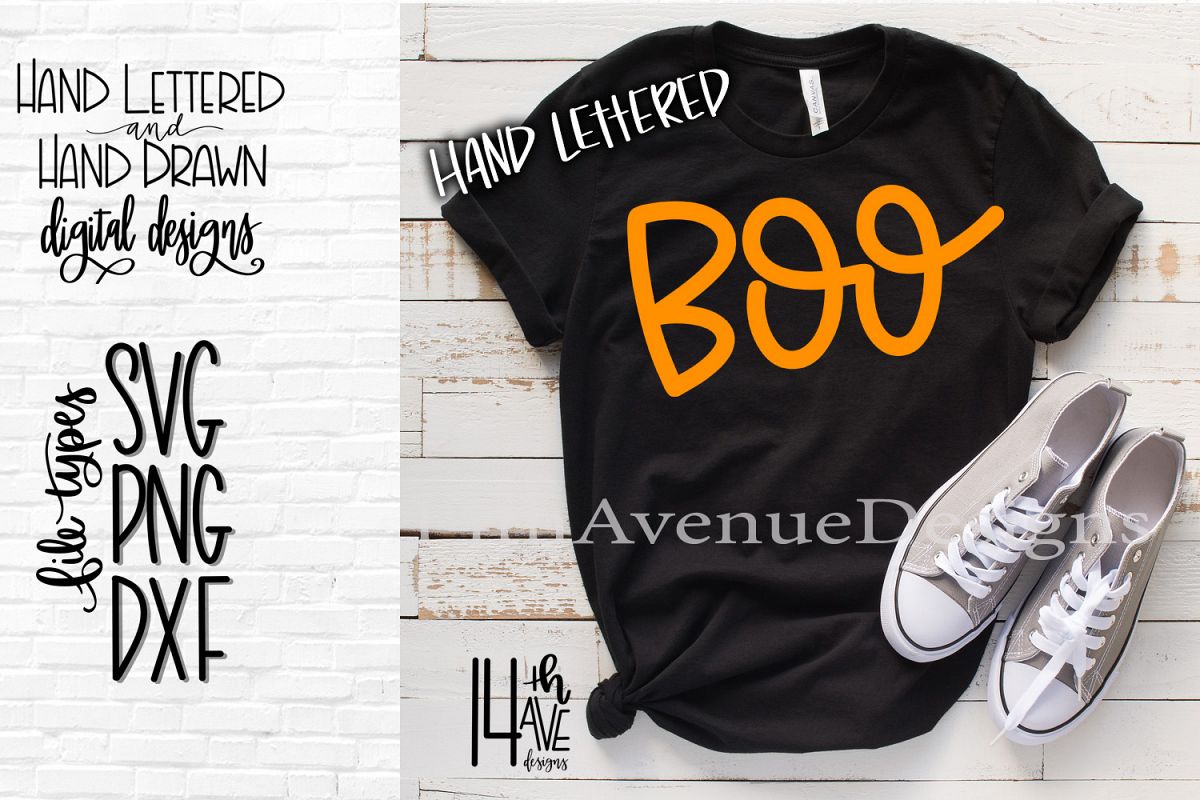 Boo SVG, Halloween Hand Lettered SVG, DXF, PNG example image 1