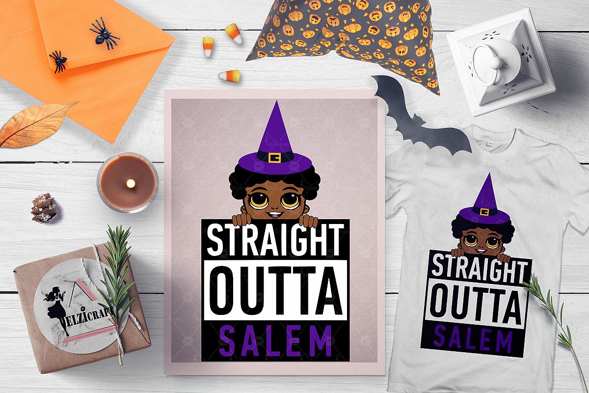 Halloween Straight Outta Salem Peeking Afro Boy Witch SVG example image 1