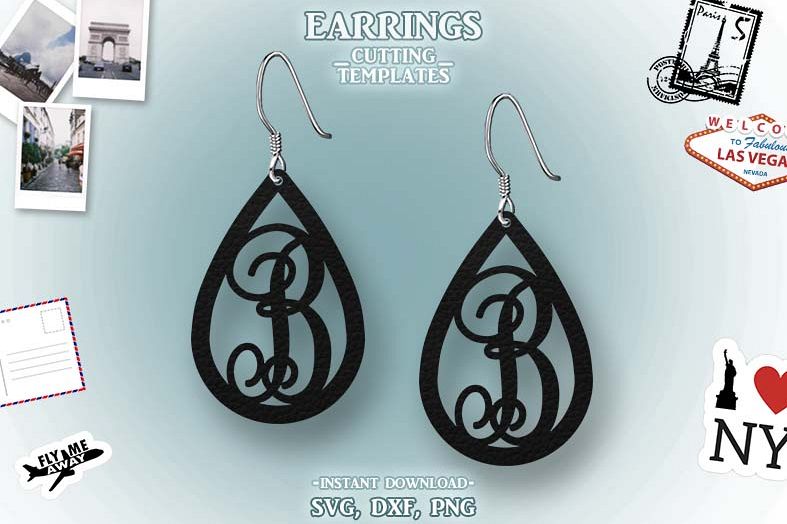 Letter B, Teardrop Monogram Earrings, SVG, Cut File, Cricut example image 1