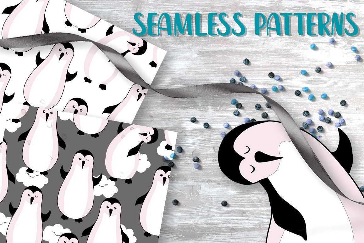 Funny penguins. Patterns and Elements example image 1