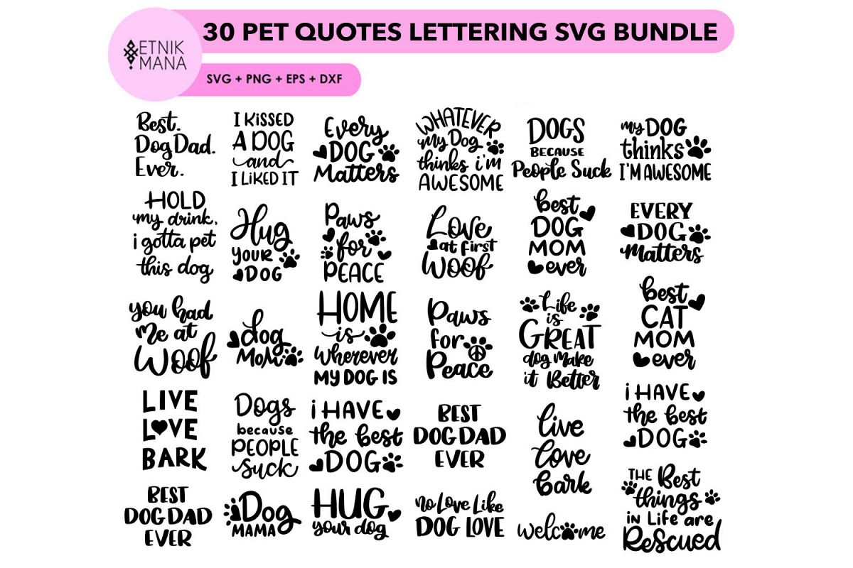30 PET QUOTES LETTERING SVG BUNDLE example image 1