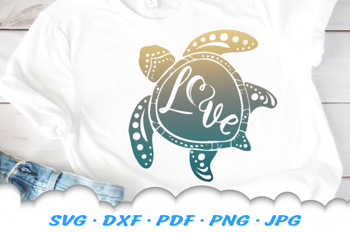 Sea Turtle Love Heart SVG DXF Cut Files example image 1