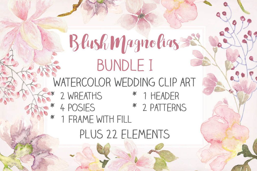Wedding clip art bundle in blush Magnolias I example image 1