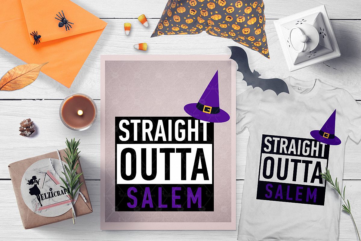 Halloween Straight Outta Salem Witch Hat SVG Cut File example image 1