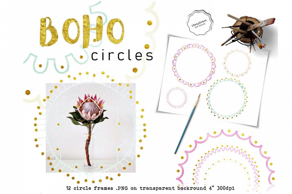 Circle frames clipart - Boho digital frames example image 1