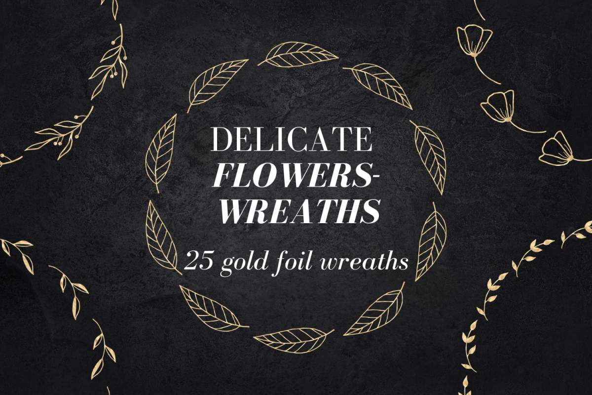 25 Gold wreaths clipart, Delicate Gold hand drawn overlay example image 1