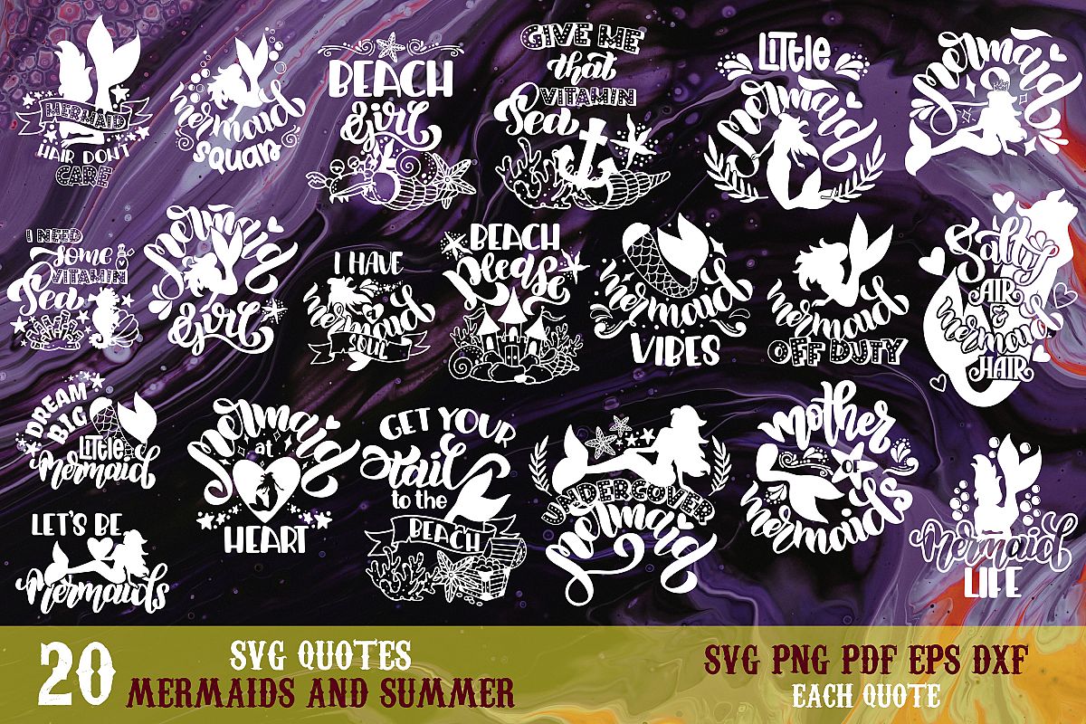 Mermaid svg bundle Lettering quotes Beach Summer Foil quill example image 1